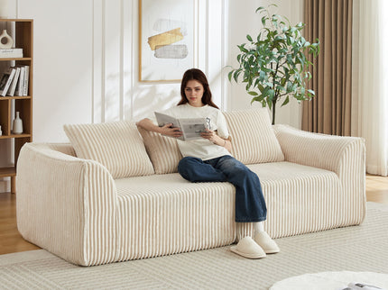Minimalist 3 Seater Sofa With Curved Lines And Gently Sloped Backrest