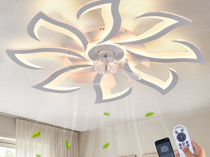 Flower Ceiling Fan With Remote Controlled LED Light, Flush Mount DC Motor Fan