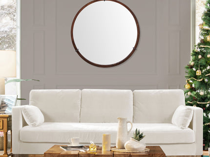 Hausen - Mid-Century Modern Round Accent Wall Mirror - Brown Walnut