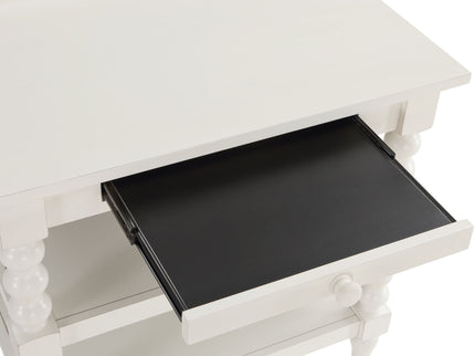 Aria - Nightstand With Styling, 2 Shelves, Pull Out Tray, Spool Turned Legs - Antique White
