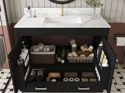 Bathroom Vanity Set, Fluted Cabinet, Soft Close Doors & Drawers - Black