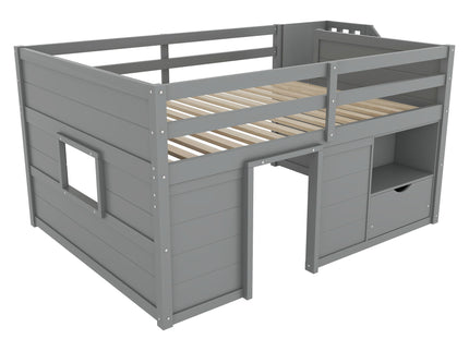 Low Loft Bed Frame With Built In Stairs, Storage Drawer, Shelf And 7 Color LED Light