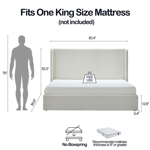 Carmen - Minimalist Upholstered Wingback Bed Frame With High Headboard