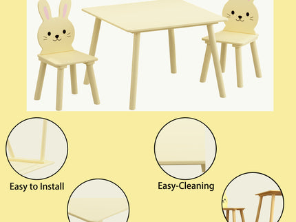 Table And Chair Set With 2 Bunny Chairs, Children's Activity Table For Toddlers, Cute Animal Design - Yellow