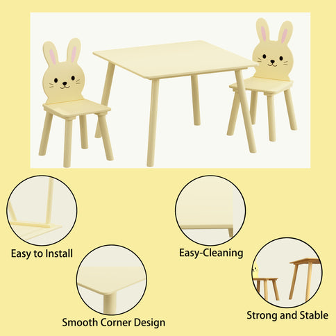 Table And Chair Set With 2 Bunny Chairs, Children's Activity Table For Toddlers, Cute Animal Design - Yellow