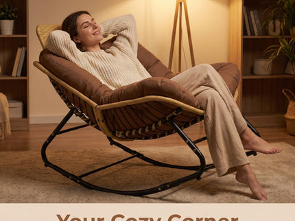 Oversized Papasan Rocking Chair Outdoor With Thick Cushion