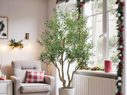 Artificial Olive Tree Large With Trunk, Indoor / Outdoor Decorative Plant For Living Room - Green