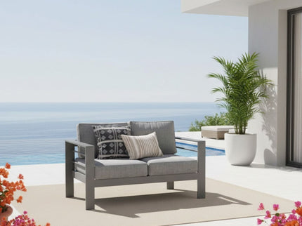 All Weather Patio Loveseat With Thick Cushions - Gray / Gray