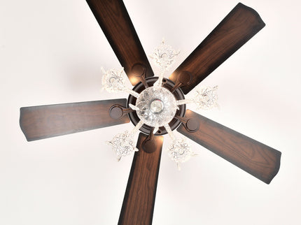 52" Crystal Shade Ceiling Fan Lamp, 3 Speed, 4 Timing, 5 Reversible Blades Crystal Ceiling Fan, 5 Pieces X E12 (No Include Bulb), Hand Pull Chain - Matte Black