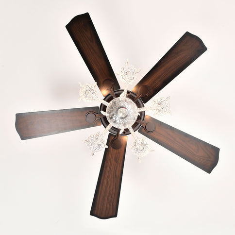 52" Crystal Shade Ceiling Fan Lamp, 3 Speed, 4 Timing, 5 Reversible Blades Crystal Ceiling Fan, 5 Pieces X E12 (No Include Bulb), Hand Pull Chain - Matte Black