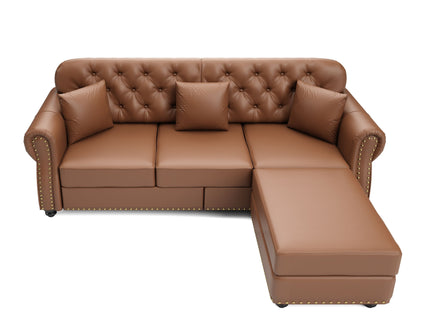 Upholstered Sofa With Nailhead Trim, Rolled Armrests With Ottoman