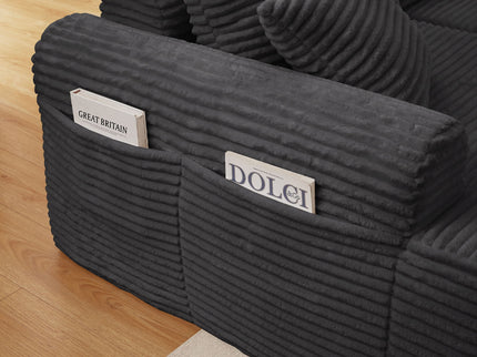 Modular Sectional With Arched Armrests, Includes 3 Back Cushions & 2 Throw Pillows
