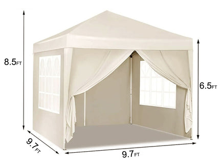 10'X10' Folding Canopy With 4 Removable Sidewalls Outdoor Event Shelter UPF 50+ Gazebo Portable Tents For Parties Beach Camping Wedding Ez Pop Up Canopy 4 Pieces Weight Bag + Carry Bag
