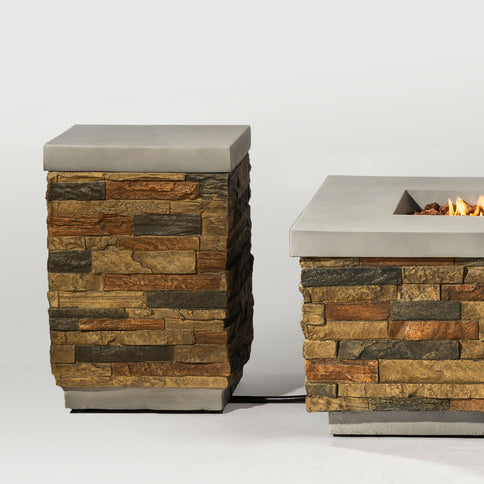 Outdoor Propane Tank Holder Fire Pit Cover Side Table - Sandstone
