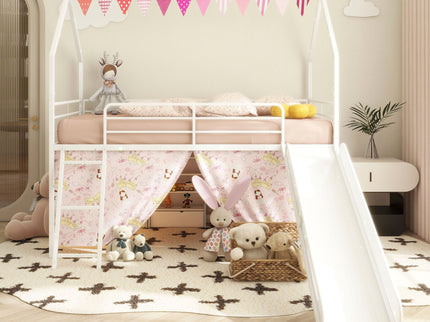 Jack - House Loft Bed With Slide And Curtain Set