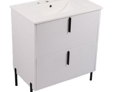 Bathroom Vanity With Ceramic Sink, Fluted Design