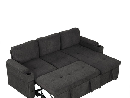 Convertible L Shaped Sofa Couch With Storage, Cup Holders, USB Ports