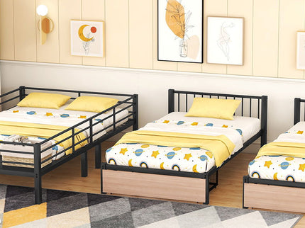Triple Bunk Bed With Drawers, Multi-Functional Frame With Desks And Shelves In The Middle