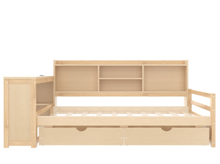 Corner Daybed With Storage Drawers, Desk, Charging Port & Bookcase