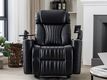 270° Power Swivel Recliner Home Theater Chair With Hidden Arm Storage, LED Light, Cup Holder, And Tray Table