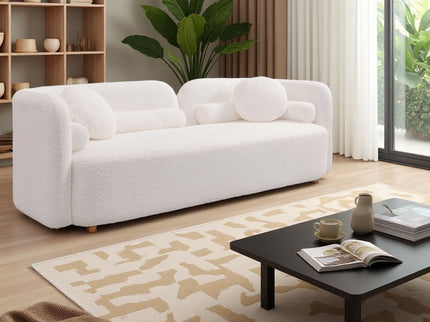 3 Seater Sofa Couch With Throw Pillows For Living Room - White