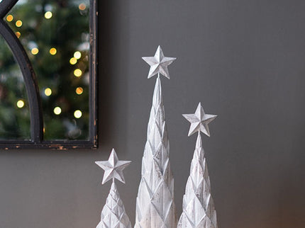 Resin / Foil Christmas Tree With Star Top (Set of 3) - White / Silver