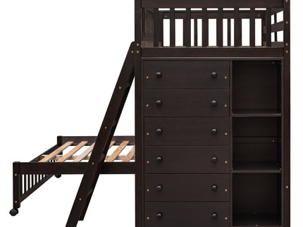 Bunk Bed With 6 Drawers And Flexible Shelves, Bottom Bed With Wheels