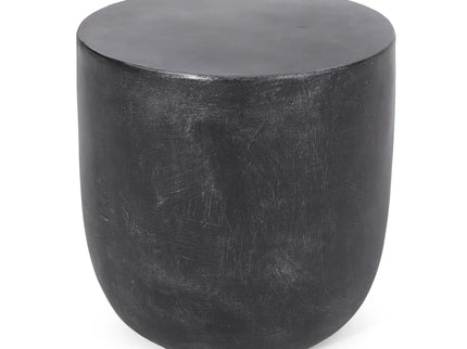 Outdoor Lightweight Concrete End Table With Natural Texture - Matte Black