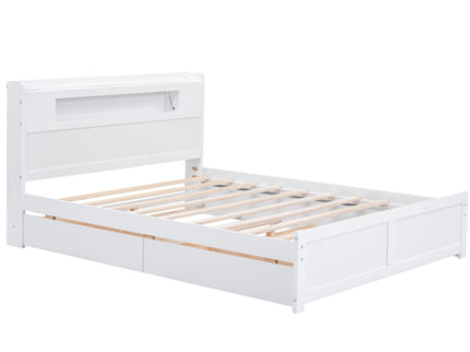 Storage Platform Bed With LED Lights, 2 Drawers And Trundle