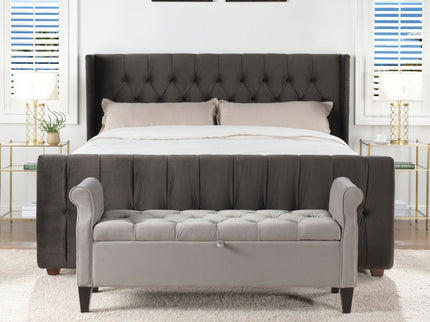 David - King Tufted Wingback Bed - Dark Charcoal Gray