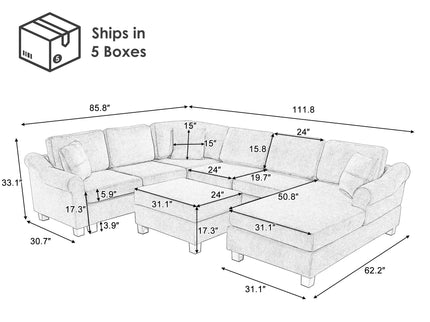 Contemporary U - Shaped Sectional Sofa With Movable Storage Ottoman