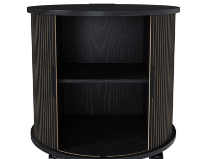Cylinder Nightstand With Charging Station & Sliding Door