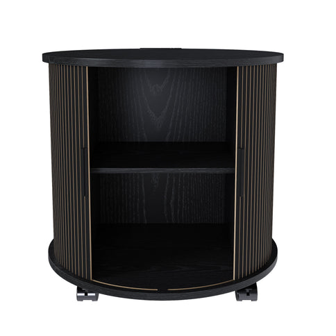 Cylinder Nightstand With Charging Station & Sliding Door