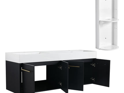 Modern Wall Mounted Bathroom Vanity With Resin Sink And Storage Rack