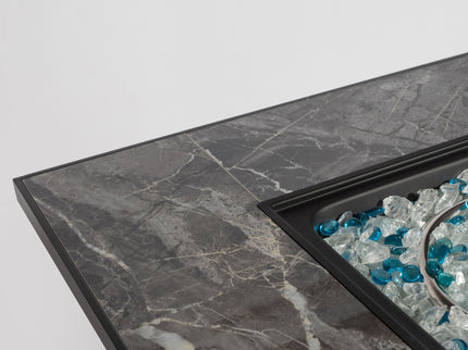 Outdoor Propane Gas Fire Pit Table With Lid With Glass Rocks And Rain Cover - Espresso
