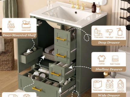 Modern Bathroom Vanity With Sink, Soft Close Doors, 3 Drawers