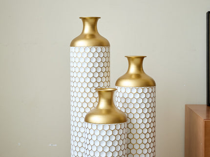 3 Piece Set Gorgeous Home Decoration Large Glazed Floor Vase Decoration Home Droplet Shaped - Gold / White