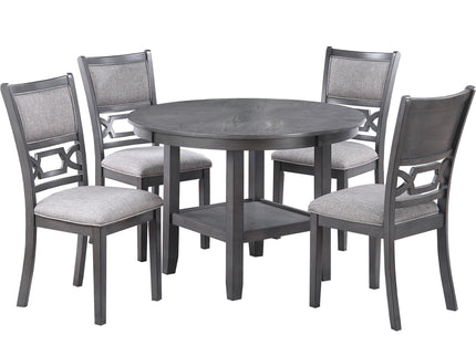 5 Piece Dining Set With Storage Shelves Round Table And Upholstered Side Chairs - Gray