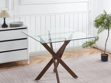Dining Table With Cross Metal Leg And Tempered Glass, Modern Space Saving Kitchen Table For Living Room Legs, Square Table