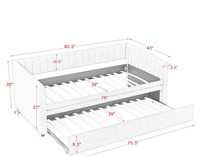 Upholstered Daybed With Trundle With Vertical Stripes