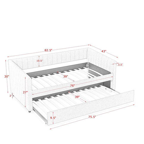 Upholstered Daybed With Trundle With Vertical Stripes