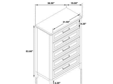 Inverness - 5 Drawer Bedroom Chest - White