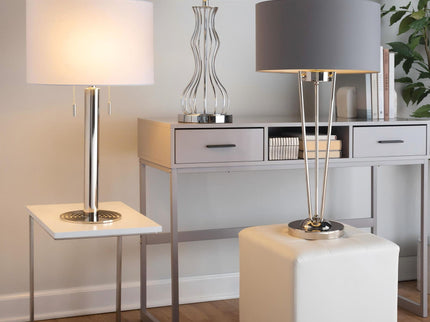 Master - 29" Contemporary Table Lamp (Set of 2) - Polished Nickel / White