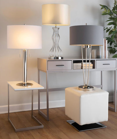Master - 29" Contemporary Table Lamp (Set of 2) - Polished Nickel / White