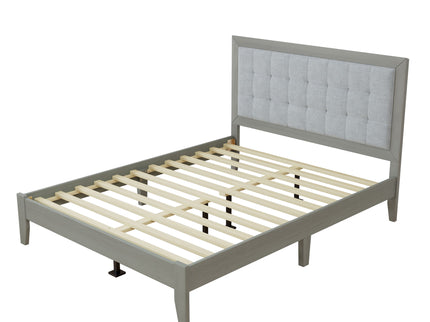 Mid Century Modern Platform Bed With Upholstered Headboard