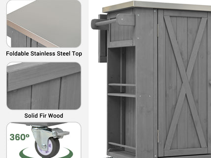 Outdoor Kitchen Island With Stainless Steel Top, Ample Storage Space, Towel And Spice Racks And A Bottle Opener