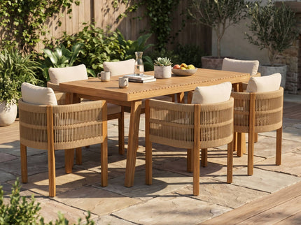 7 Piece Outdoor Dining Set With Table And Chairs - Beige / Brown