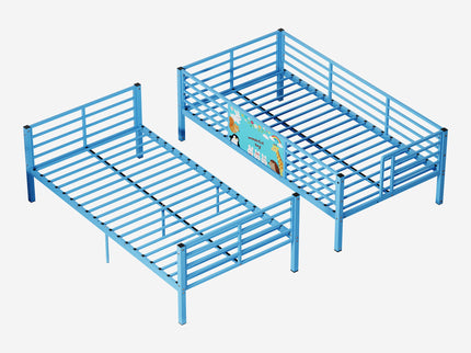 Bunk Bed, Convertible To 2 Separate Twin Size Beds With Full Length Guardrail & Ladder, No Box Spring Needed - Blue