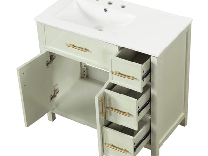 36" Bathroom Vanity With Sink, 2 Doors, 3 Drawers, Rectangular - White