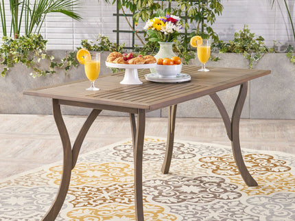 Transitional Acacia Wood Dining Table With Slat Panel Top - Gray